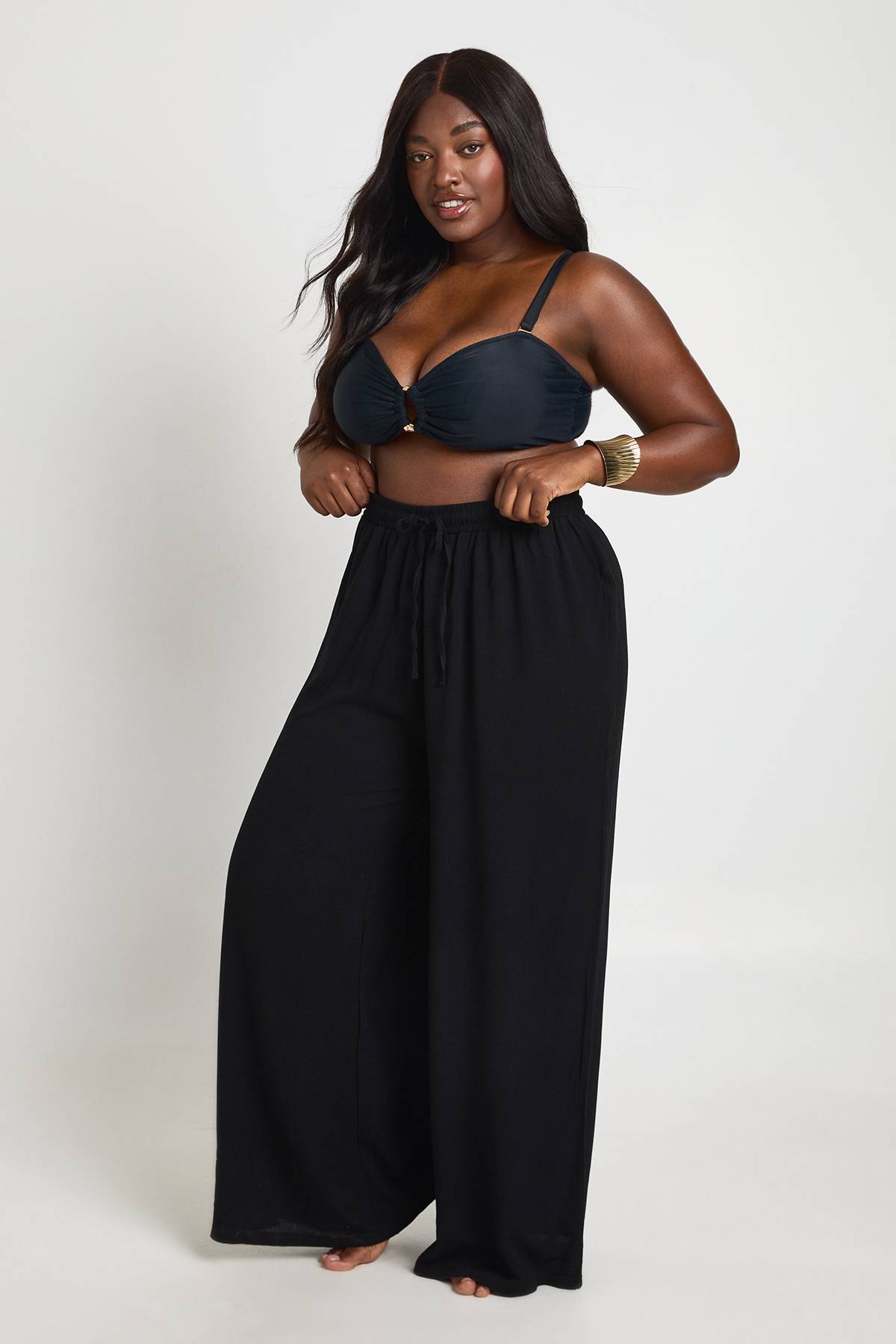boohoo Pantalon Ample Aspect Lin Grande Taille Essentials