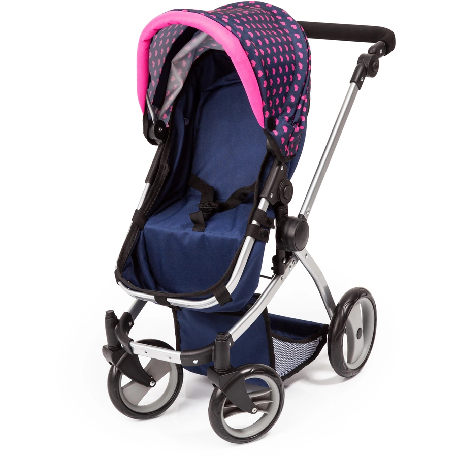 bayer Design Kombi-Puppenwagen Mega Set, blau mit Herzen und Einhorn