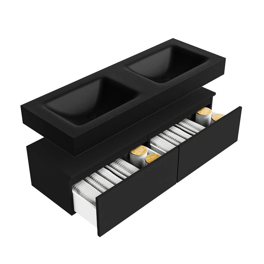Zaro Alan badmeubel 130cm urban 2 lades met vrijhangende wastafel cloud dubbel 2 kraangaten urban