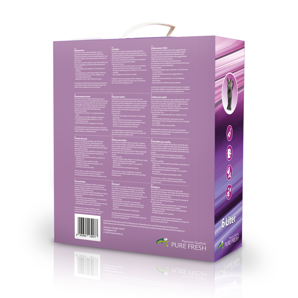 KAHU® PURE FRESH Katzenstreu mit Babypuderduft • Klumpstreu • Naturmaterial weisses Kalzium-Bentonit • Naturstreu • 6l (5,2kg) pro Packung