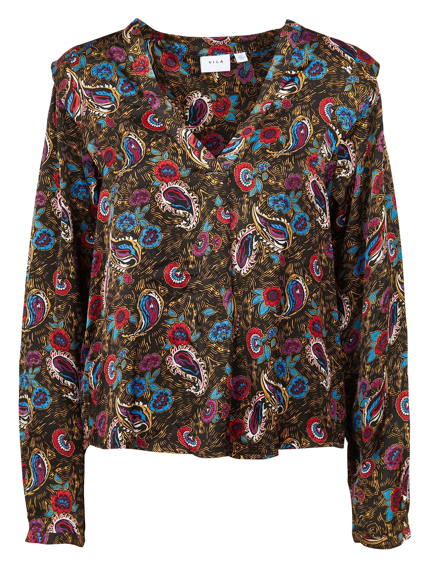 Top col V imprimé floral| Noir