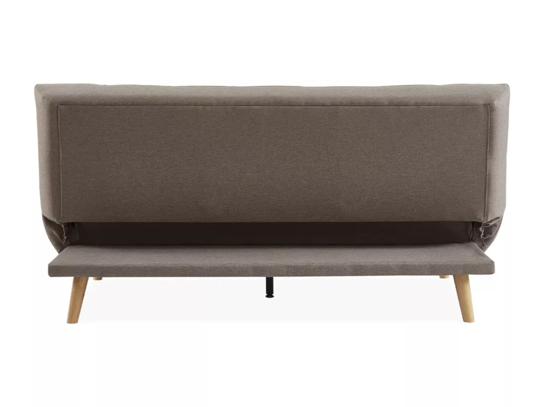 Canapé 3 places banquette clic clac. convertible. en tissu beige et pieds bois naturel