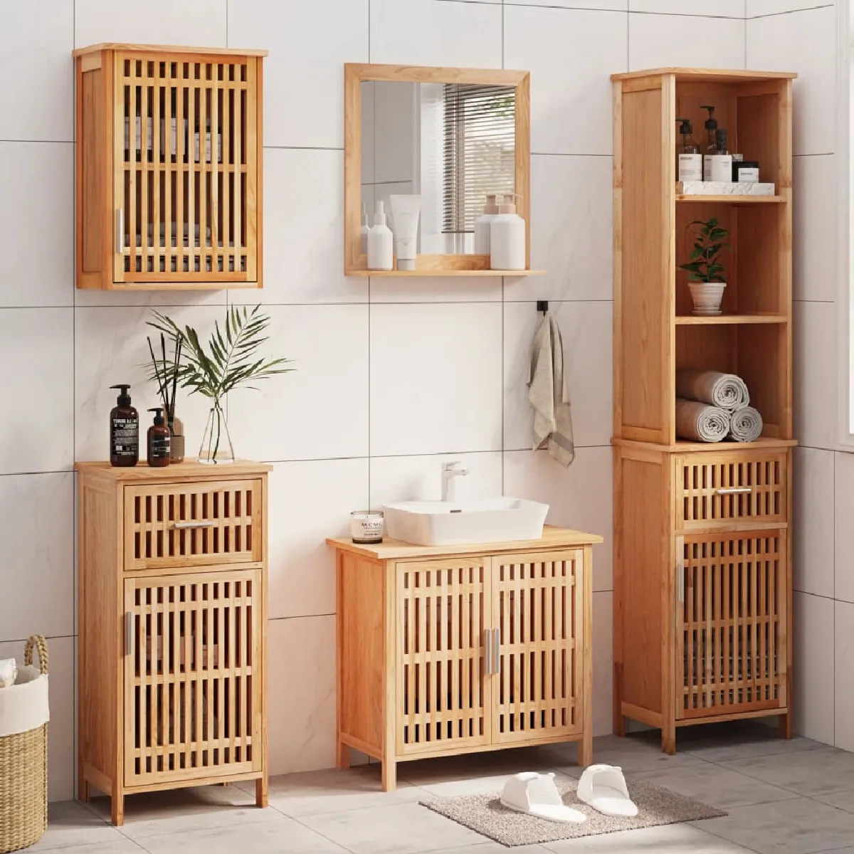 VidaXL Ensemble Salle de Bain 5 pcs Bois Noyer