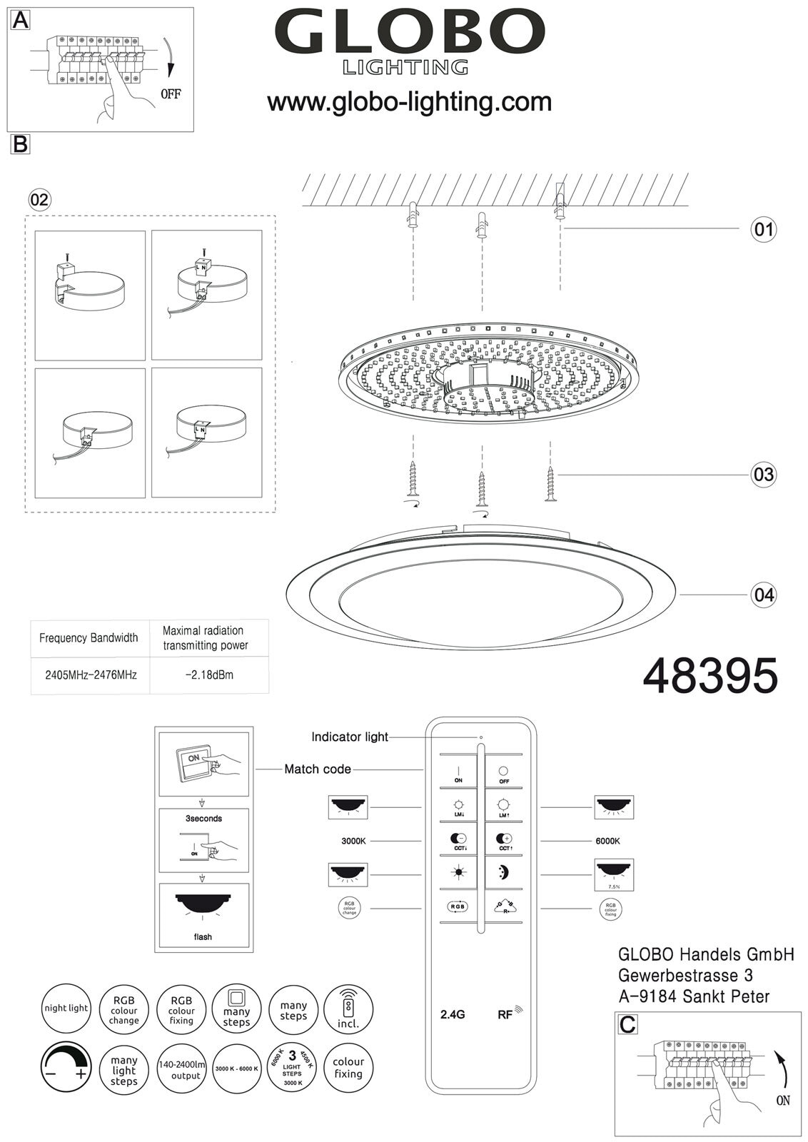 GLOBO LED Deckenlampe NICOLE II 40 cm mit Farbwechsel und Fernbedienung