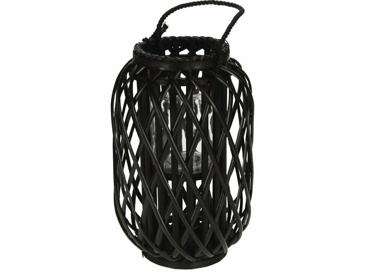 H & S Decoration Ø 26 x 40 cm rieten lantaarn - Black