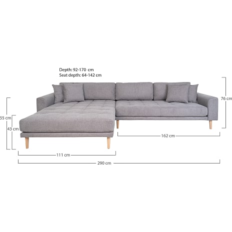 Lido sofa med venstrevendt chaiselong - lysegrå