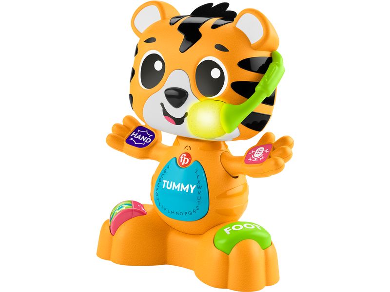 Fisher-Price Beat Bande Lern & Tanz Tiger Justin -DE- Interaktives Tiger-Lernspielzeug mit über 50 lustigen Liedern, Geräuschen und Sätzen,