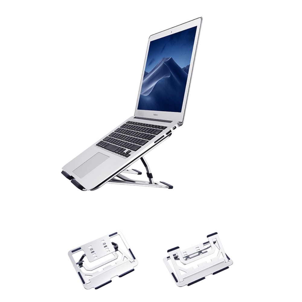 (Bis 40kg) Faltbare 5-Höhen Multi-Winkel Halterung Aluminium Ständer für Laptop / MacBook / Tablet - Silber