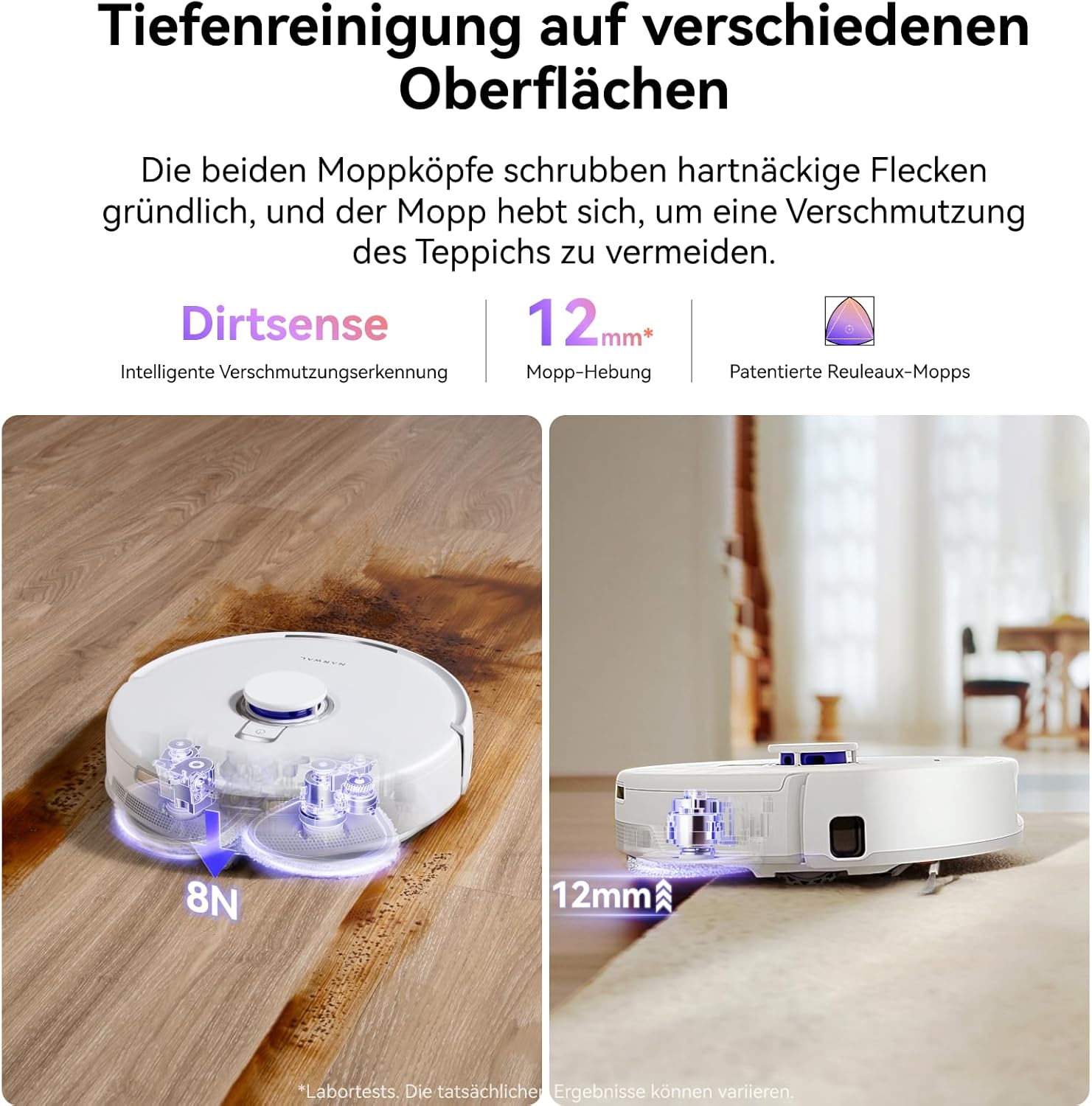 NARWAL Freo Z10 Saugroboter mit Wischfunktion, 15.000 Pa, 75°C heißes Wasser Mop Waschen, Auto-Trocknung Entleerung, Intelligente Hindernisvermeidung, Anti-Tangle-Bürsten Für Tierhaare