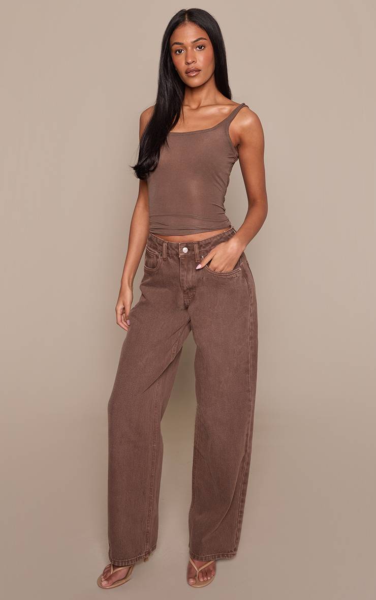 Washed Brown Jean Tall Taille Mi-haute Coupe Large