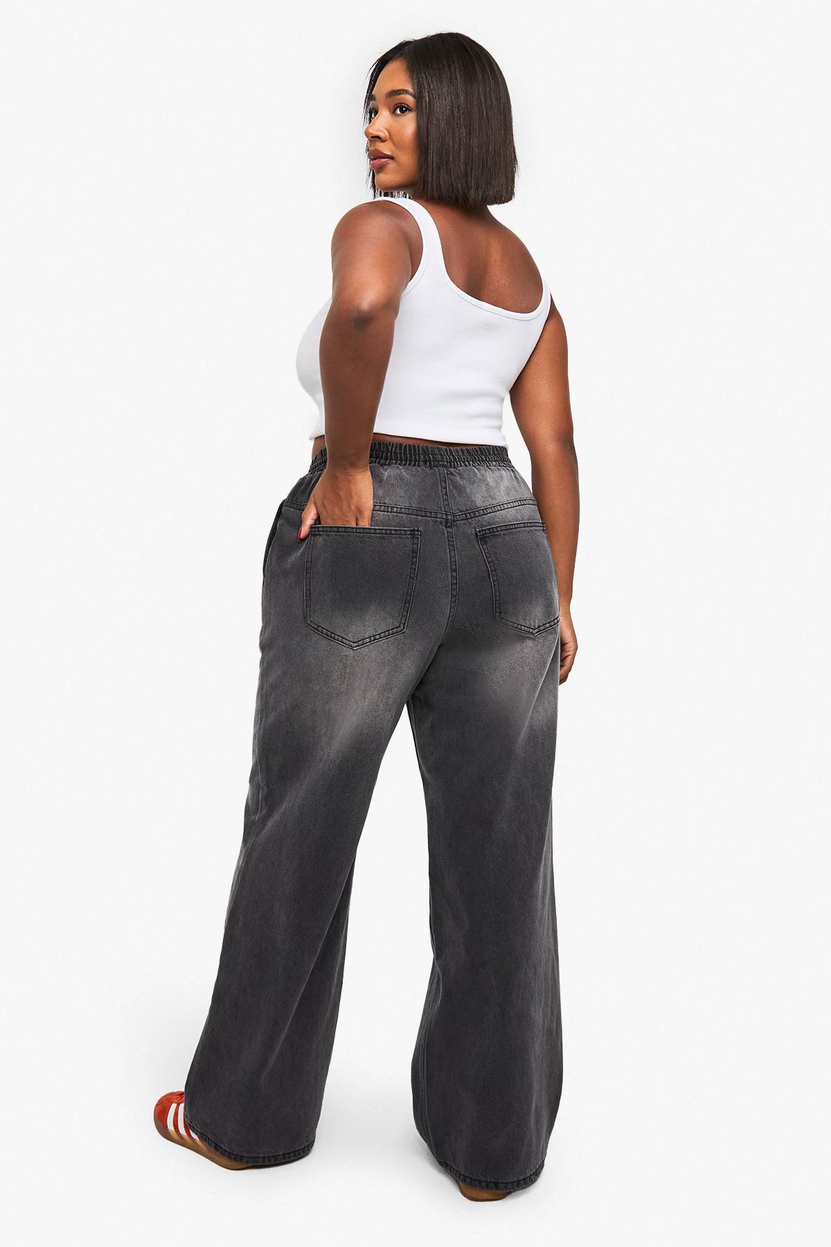 boohoo Jean délavé à taille élastique Plus
