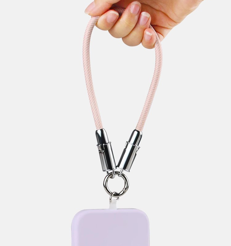 (30cm) 60W 2in1 USB C auf USB C Ladekabel Datenkabel Handy Kette Phone Charms Anhänger Handgelenkschlaufe mit Universal Einlage - Rosa