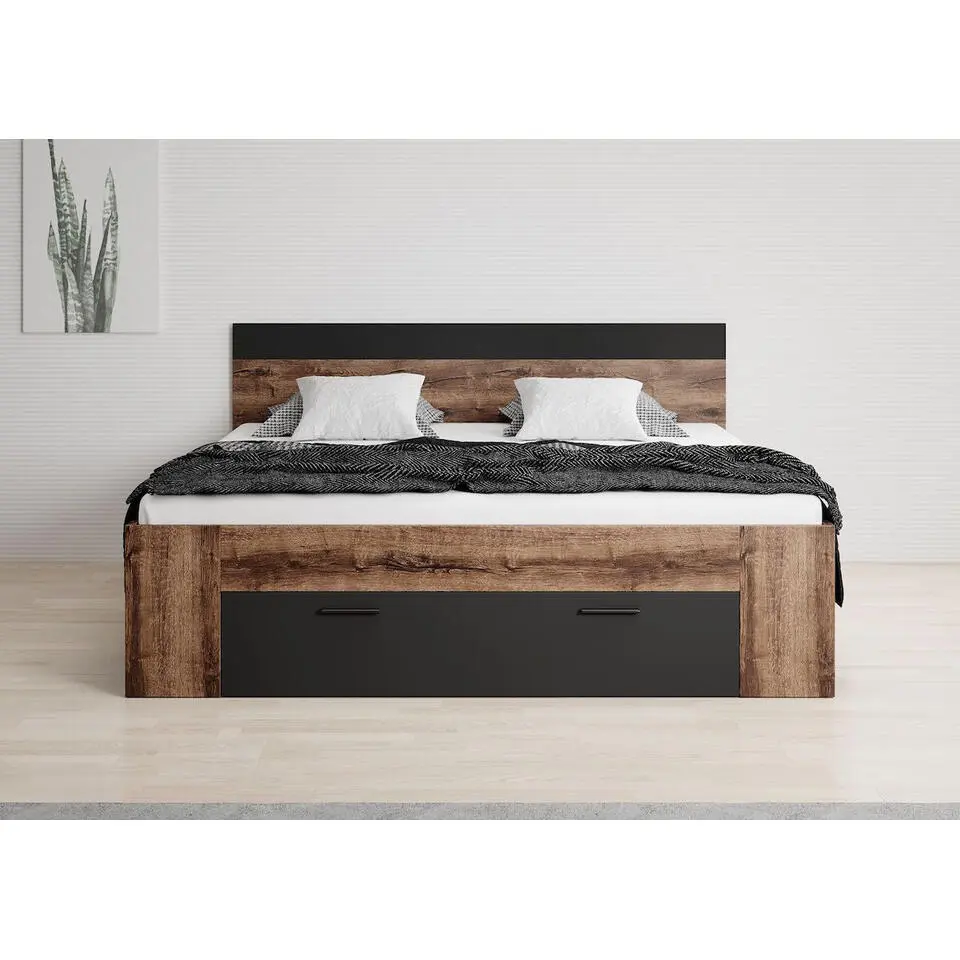 Meubella - Tweepersoonsbed Brown - Zwart - Eiken - 180x200 cm