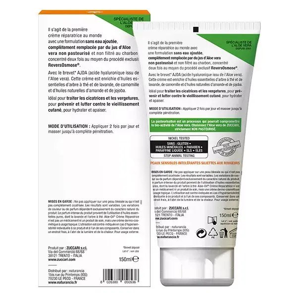 (aloevera)2 Zuccari Creme Reparador de Óleo de Aloe 150ml
