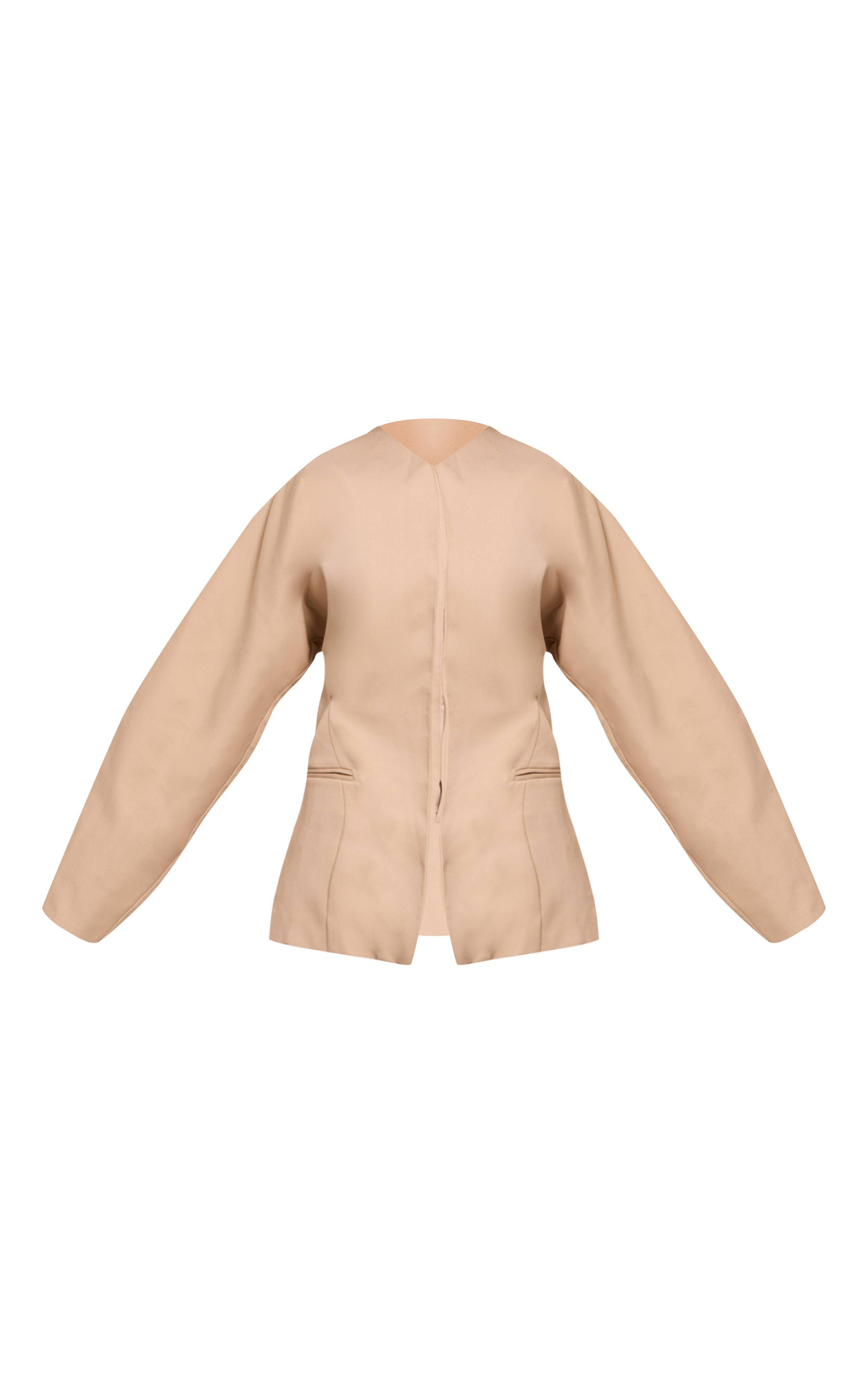 Sable Blazer Tailleur Tissé Premium Sans Col Tall En Ensemble Coordonné