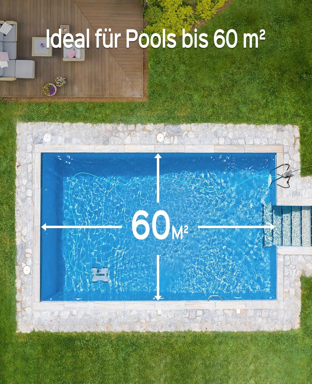 WYBOT Grampus 400 Poolroboter, 150W Super-Saugleistung, 2-Fach Motor, 3 Arbeitszeitoptionen, Einstellbarer Düsenwinkel, Geeignet für Flachbodenpools