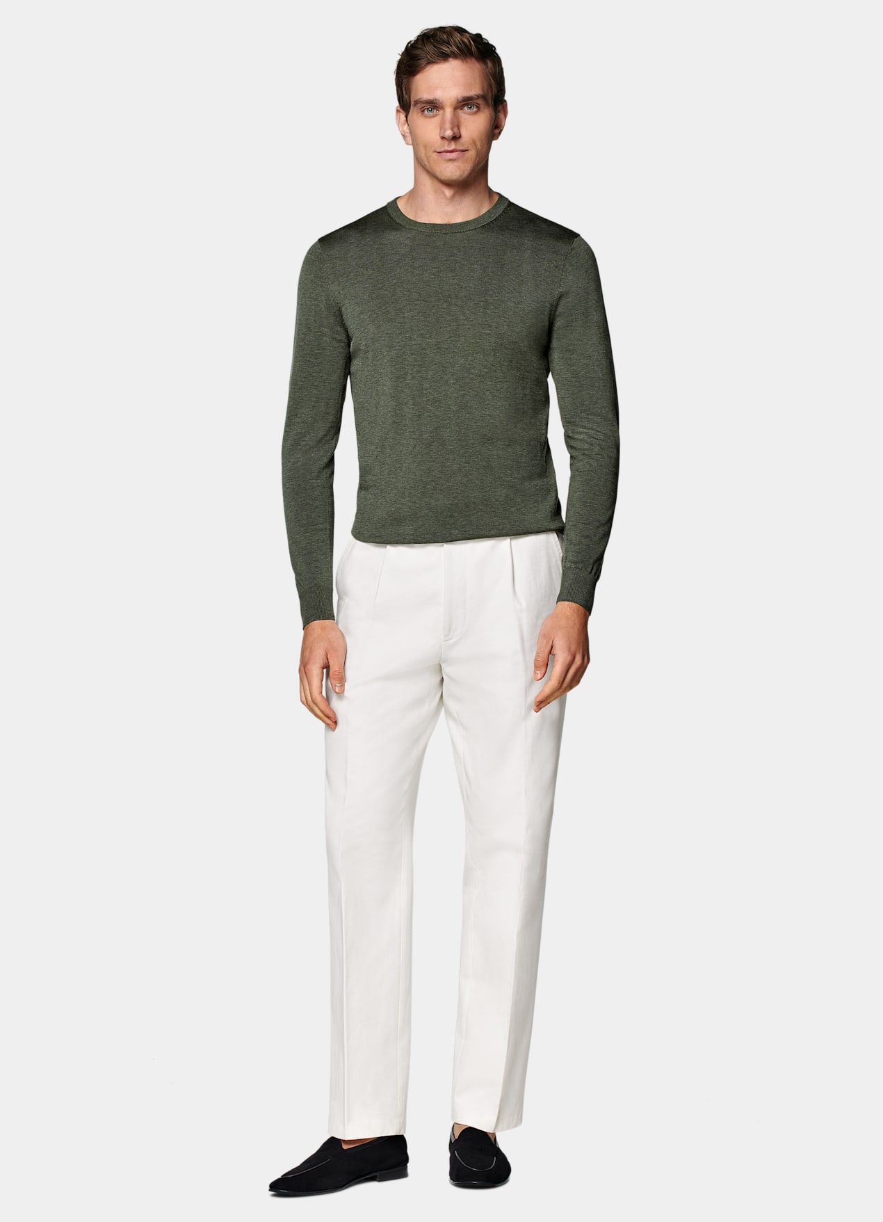 Pull col rond vert foncé