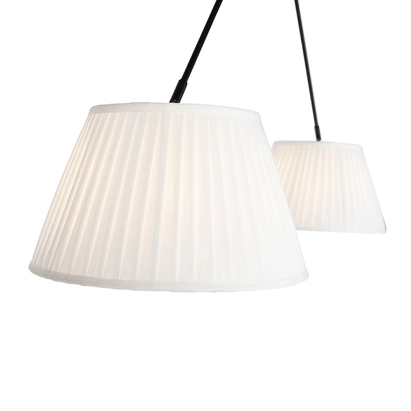 Hanglamp zwart met plisse kappen crème 35 cm 2-lichts - Blitz