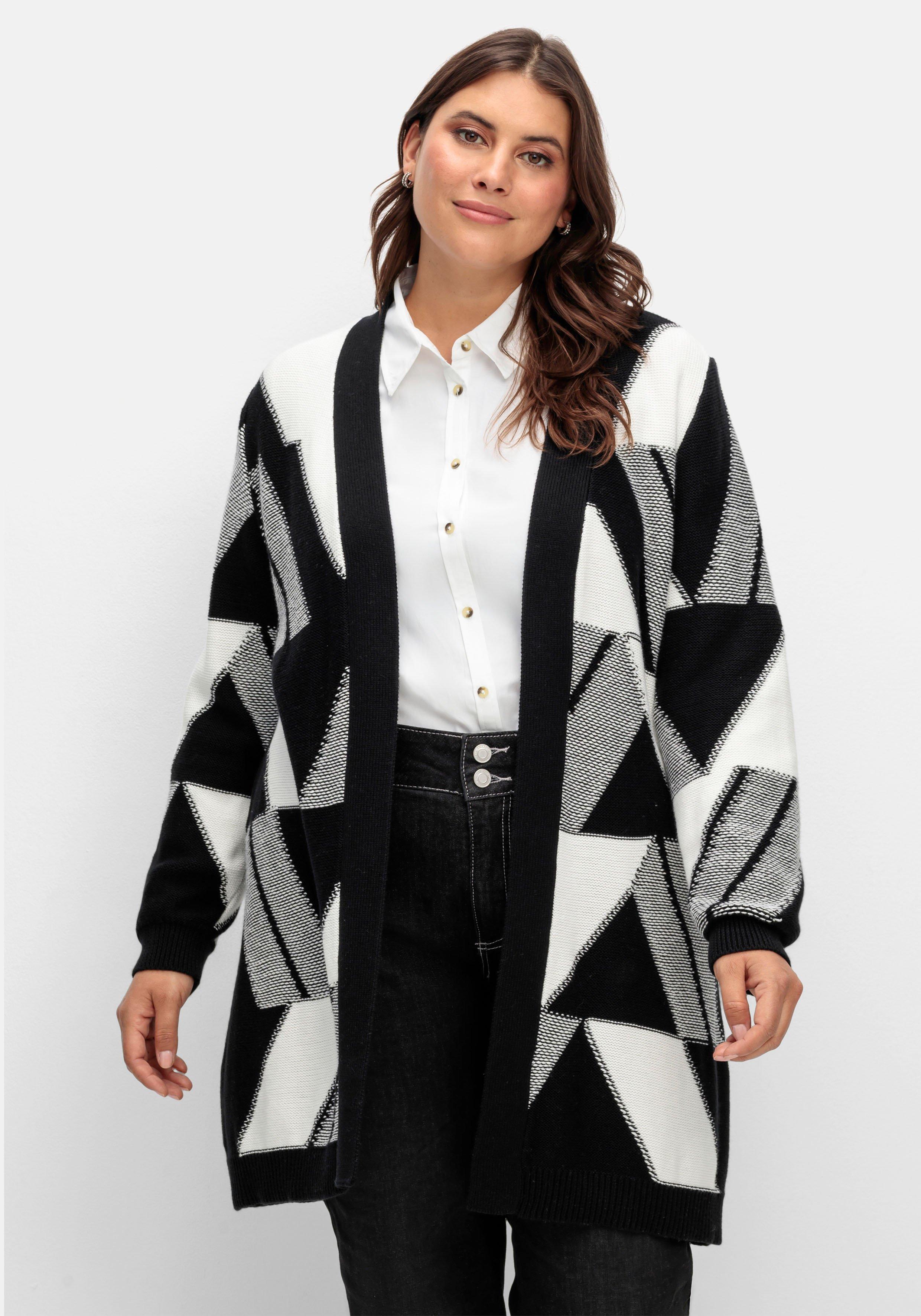 Longstrickjacke mit grafischem Jacquardmuster