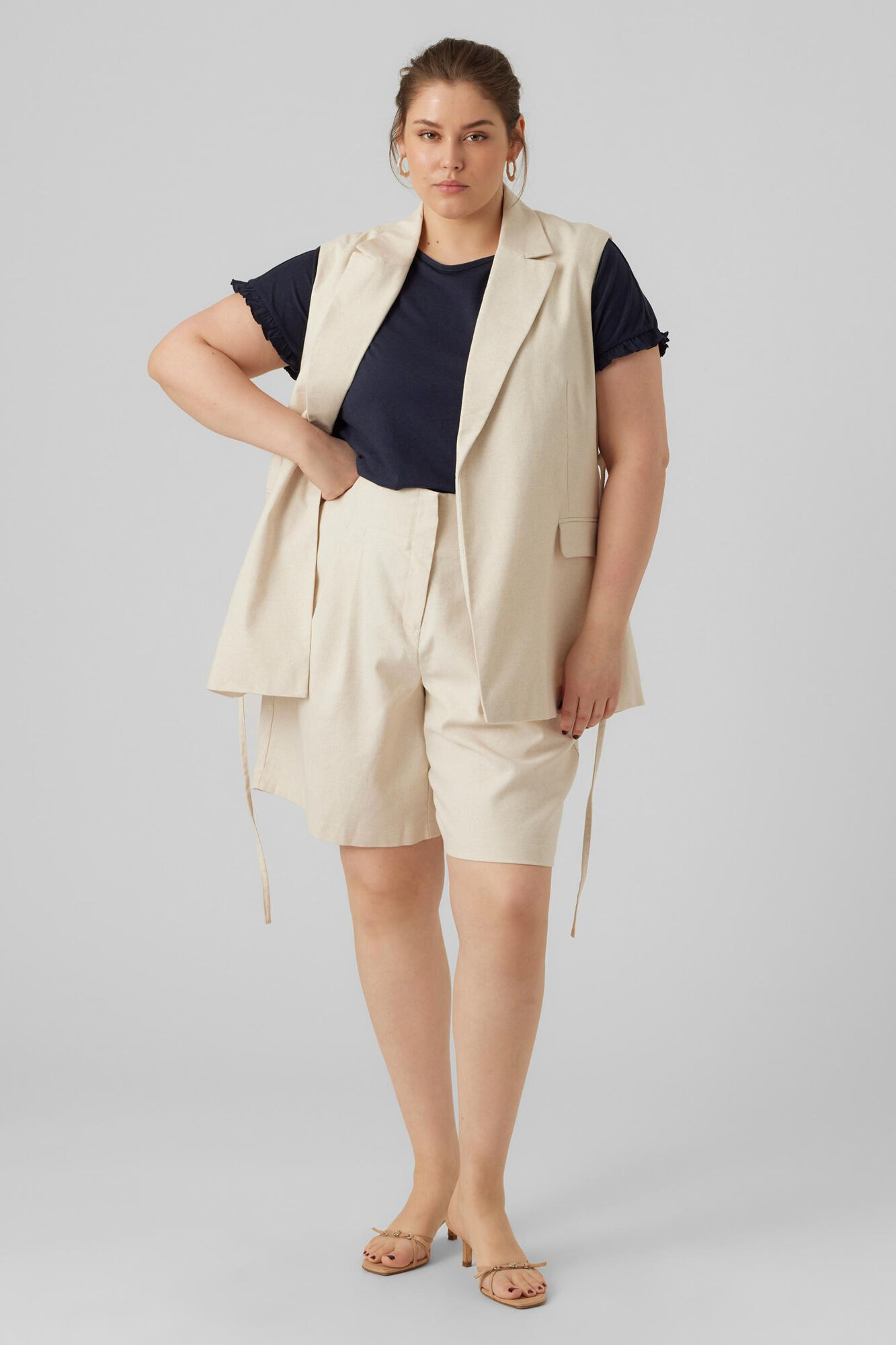 Colete de linho plus size - Cinza