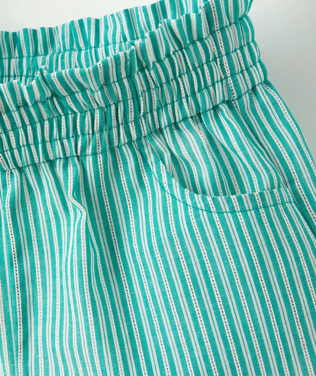 SHORT BÉBÉ FILLE EN COTON VERT AVEC RAYURES