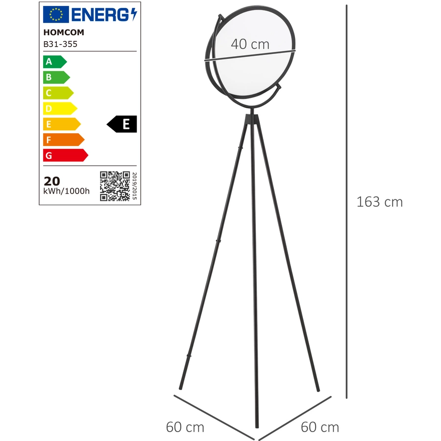 HOMCOM Stehlampe um 350 Grad verstellbar weiß