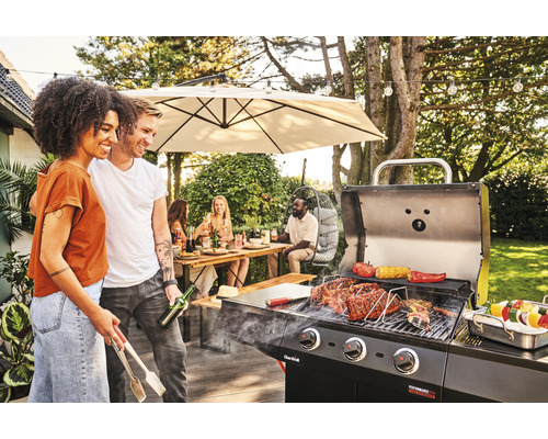 Char-Broil Performance CORE B 3 Cabinet gasgrill met 3 branders, zwart metallic, inclusief opbergplank, dekselthermometer, vetopvangbak, warmhoudrek en grillrooster.