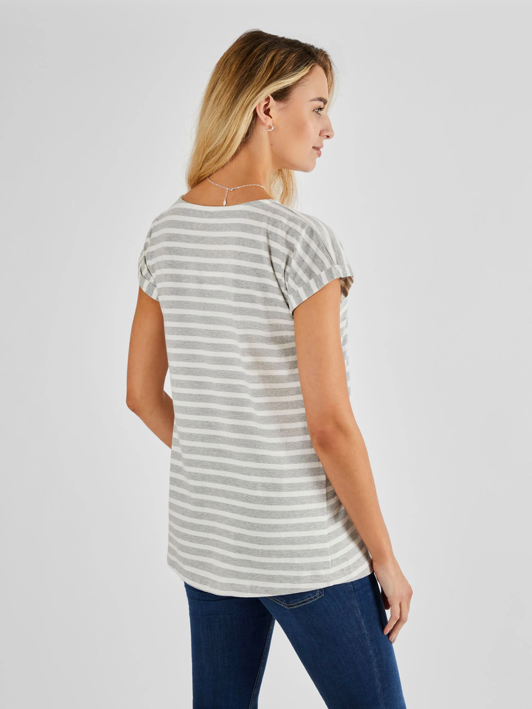 Gemêleerd grijs crèmekleurig gestreept - Jojo Maman Bébé - Katoenen boyfriend-T-shirt voor zwangerschap
