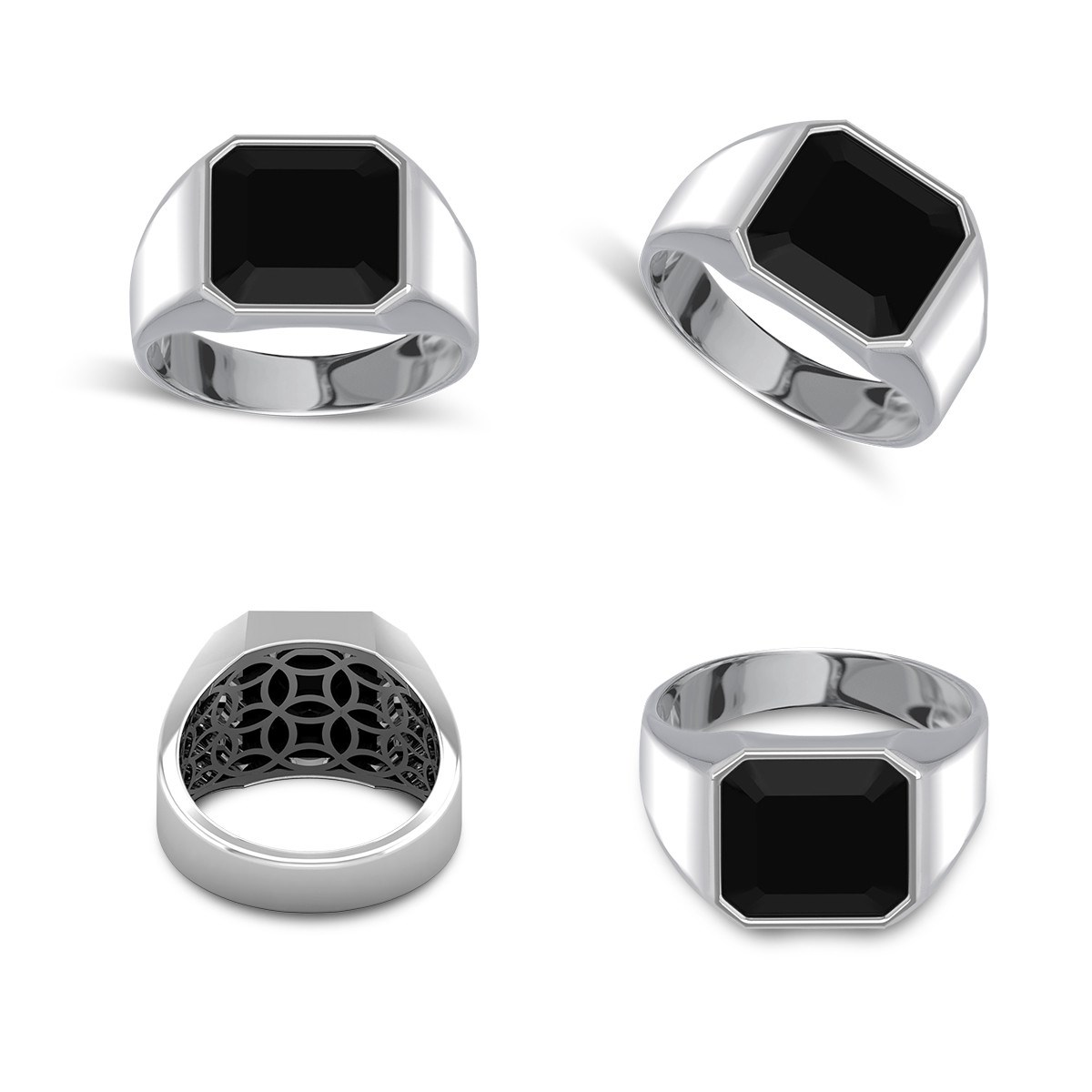 Bague Or Blanc Onyx Homme 14K 9.25grs - Cadeau Parfait pour la Fête des Pères