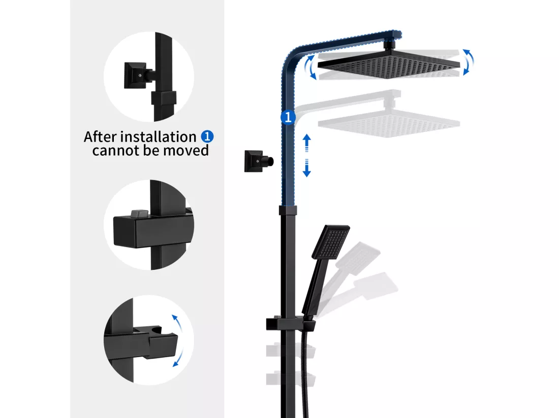 AURALUM MAX Colonne Douche Thermostatique, Colonne de Douche Noir Réglable Hauteur, Colonne de douche avec mitigeur,Mitigeur Douche pour Salle Bain