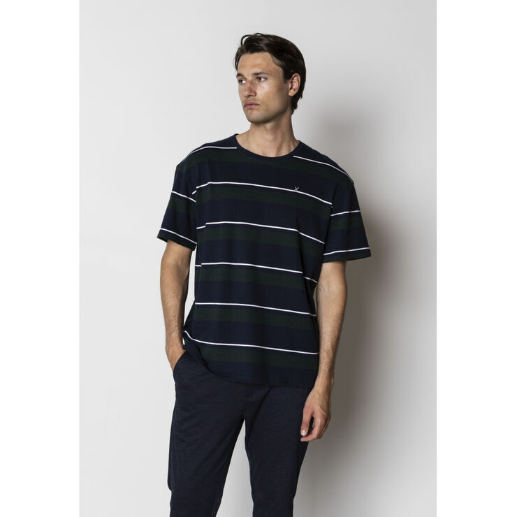 Clean Cut Copenhagen Sigurd T-Shirt Navy/deep green stripe