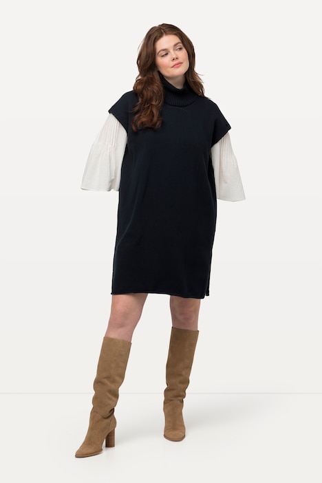 Strick-Minikleid, Rollkragen, ärmellos, Biobaumwolle