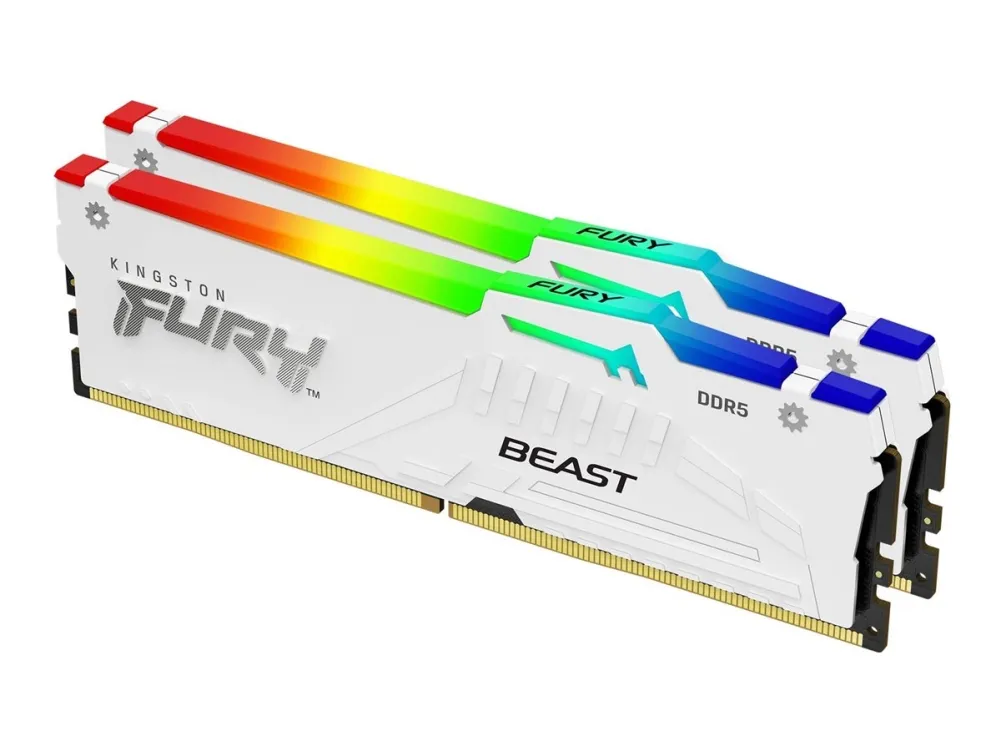 Kingston FURY Beast RGB - DDR5 - sæt - 64 GB: 2 x 32 GB - DIMM 288-PIN - 6000 MHz / PC5-48000 - CL30 - 1.4 V - ikke bufferet - on-die ECC - hvid