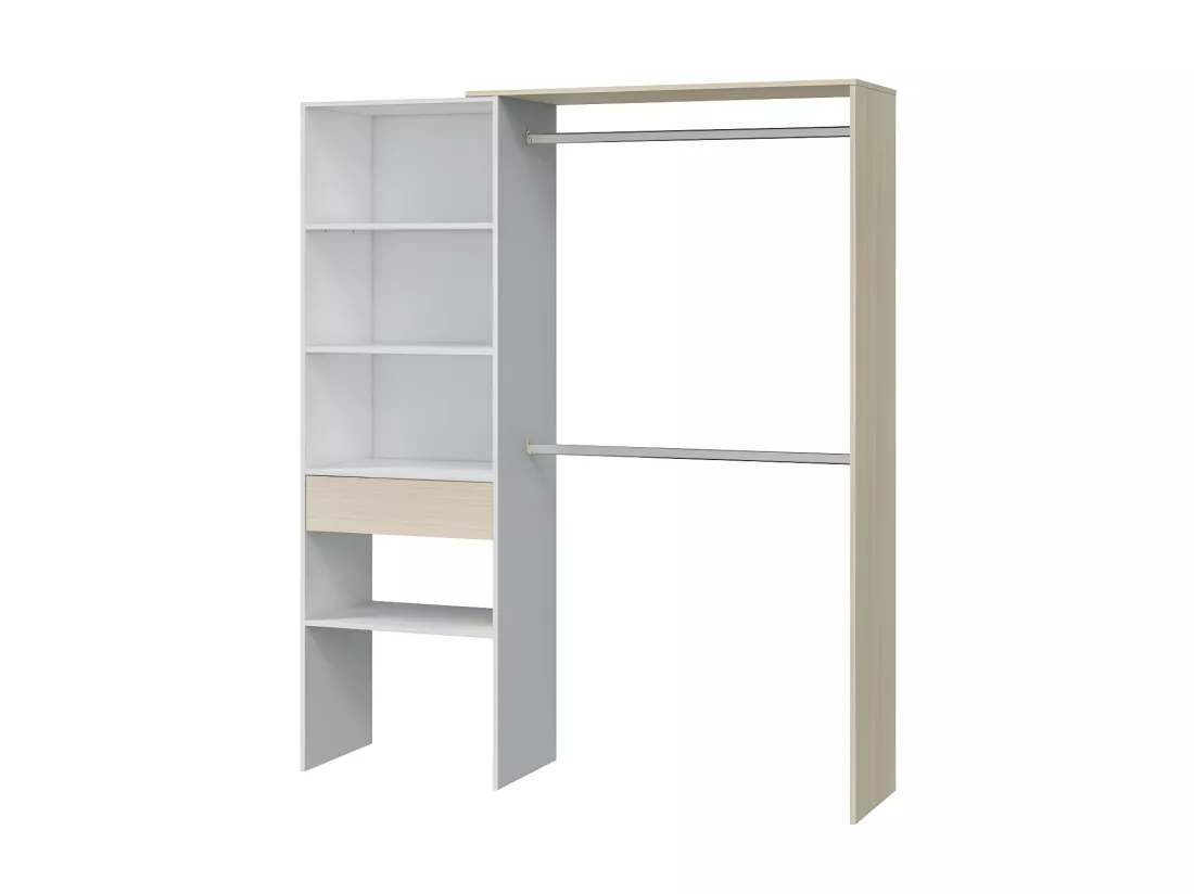 Aménagement dressing réversible Blanc/Chêne - DAJI - L 158 x l 40 x H 187 cm