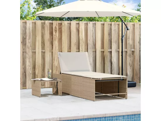 Chaises longues lot de 2 avec table beige résine tressée