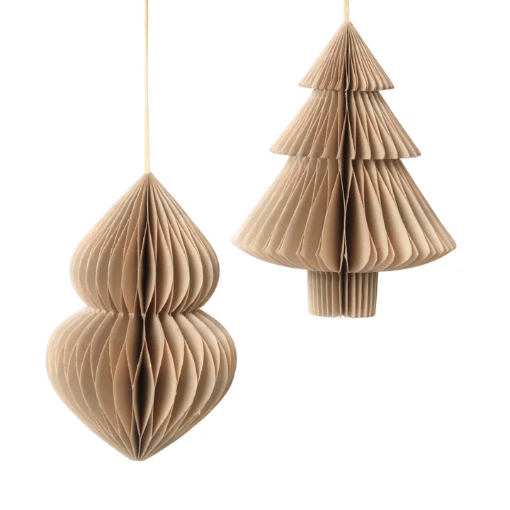 Broste Copenhagen - Christmas Mix Deko-Anhänger, Tannenbaum & Zapfen, Ø 13 x H 13 cm, natural brown (2er-Set)