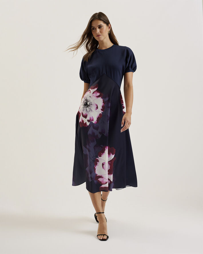 Ted Baker MITZIC Ponte Dress With Printed Mid Navy