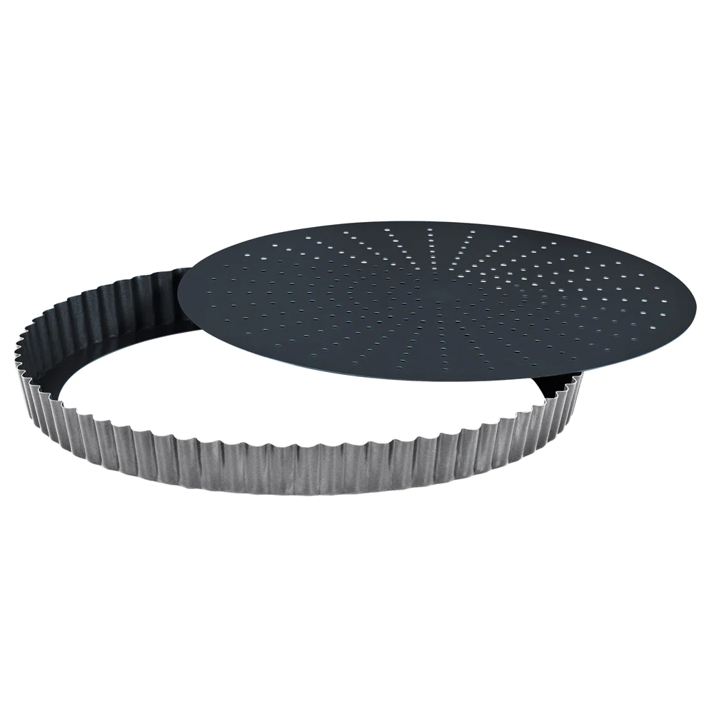 Tourtière cannelée perforée 28 cm - fond mobile Obsidian Gobel