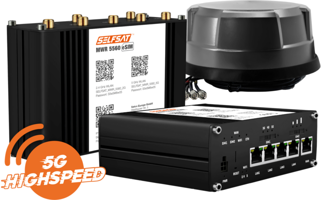 SELFSAT MWR 5560 WLAN Router eSIM 5G Cat 20 bis 3,4 Gbps inklusive  Panorama Antenne