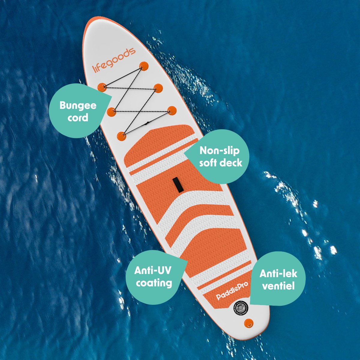 LifeGoods PaddlePro SUP Board - White/Orange