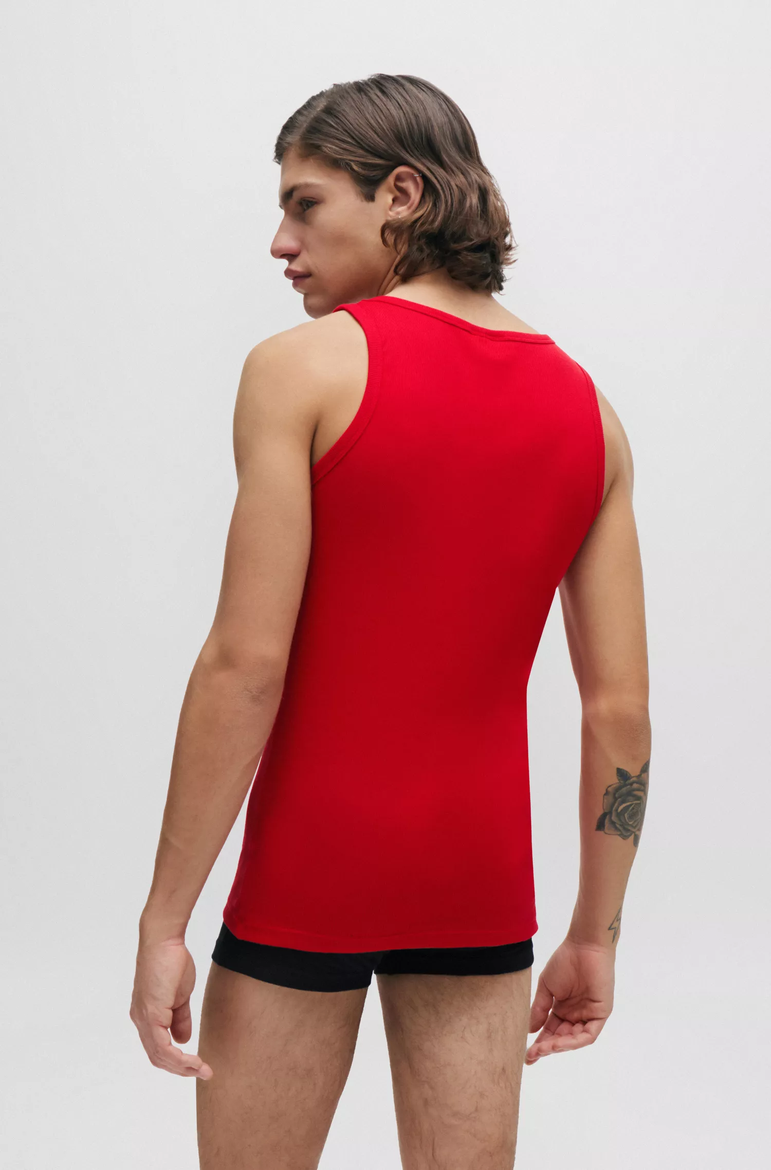 HUGO Vermelho - Pacote com duas camisetas regatas com o logo da marca, em algodão elástico.