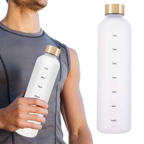 Minimalistisk motiverende vannflaske med tidsmarkør 1000ml svart