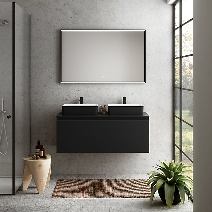Meuble sous vasque à suspendre Pura noir mat 120 cm + Plan de toilette