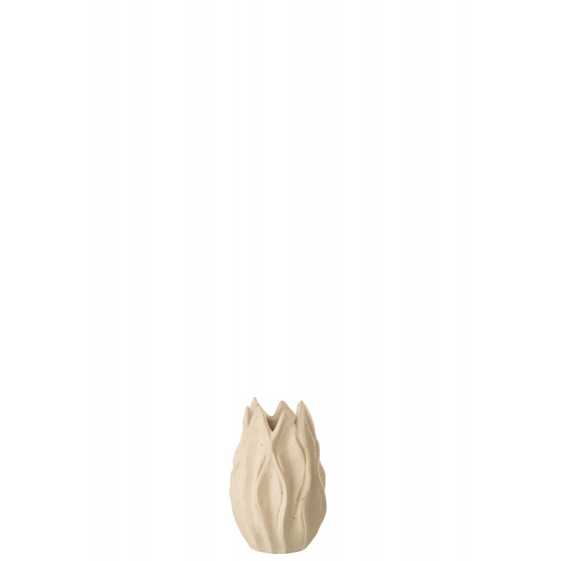 Vase ondulé en céramique beige 10x10x15 cm