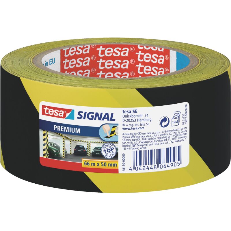 Ruban adhésif de marquage Tesa PVC 50 mm x 66 m - Jaune et noir
