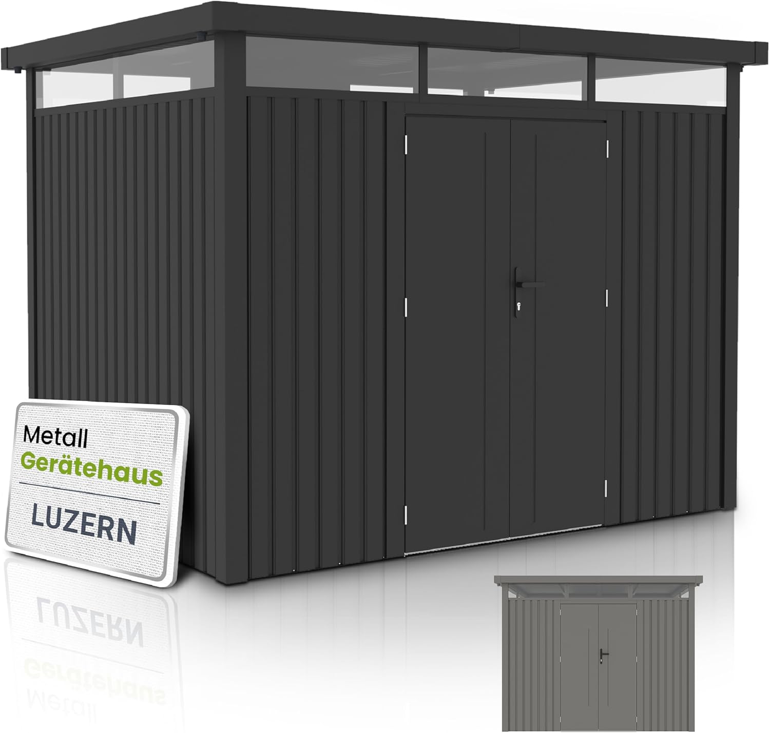 Juskys Gerätehaus Luzern Pro 6,8 m² - Metall Geräteschuppen mit Türen & Fenstern - wetterfest & abschließbar - Fahrradgarage, Gartenhaus - Anthrazit