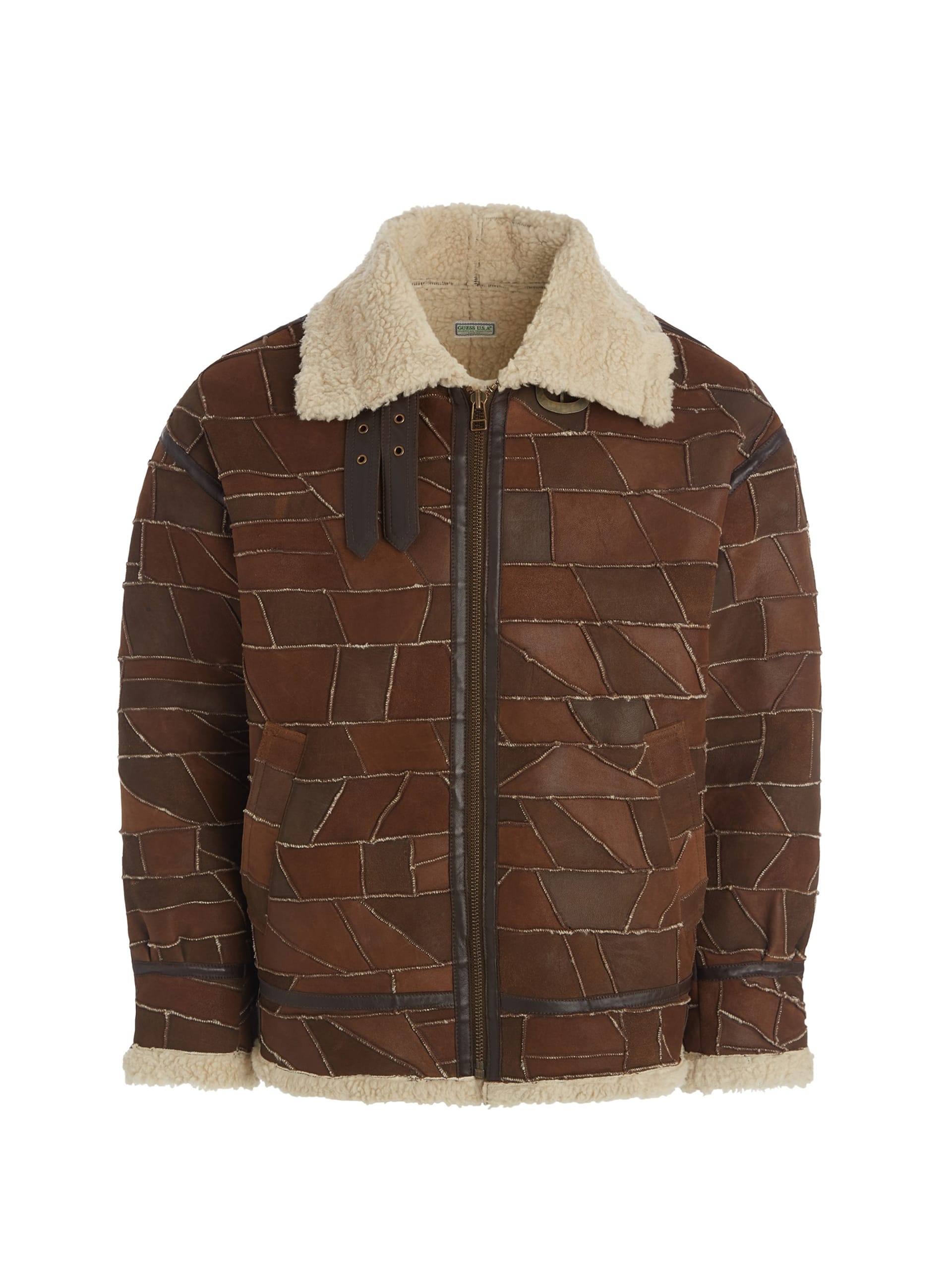 jaqueta de pele de carneiro patchwork