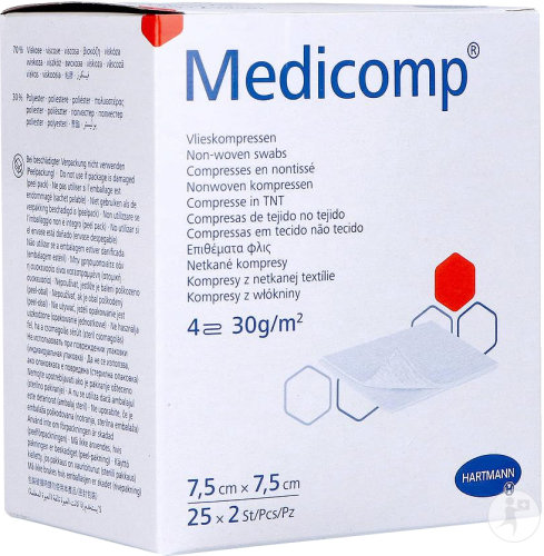Hartmann Medicomp Compresses En Non-Tissé Stériles 7,5x7,5cm Avec 4 Plis 25 Pièces