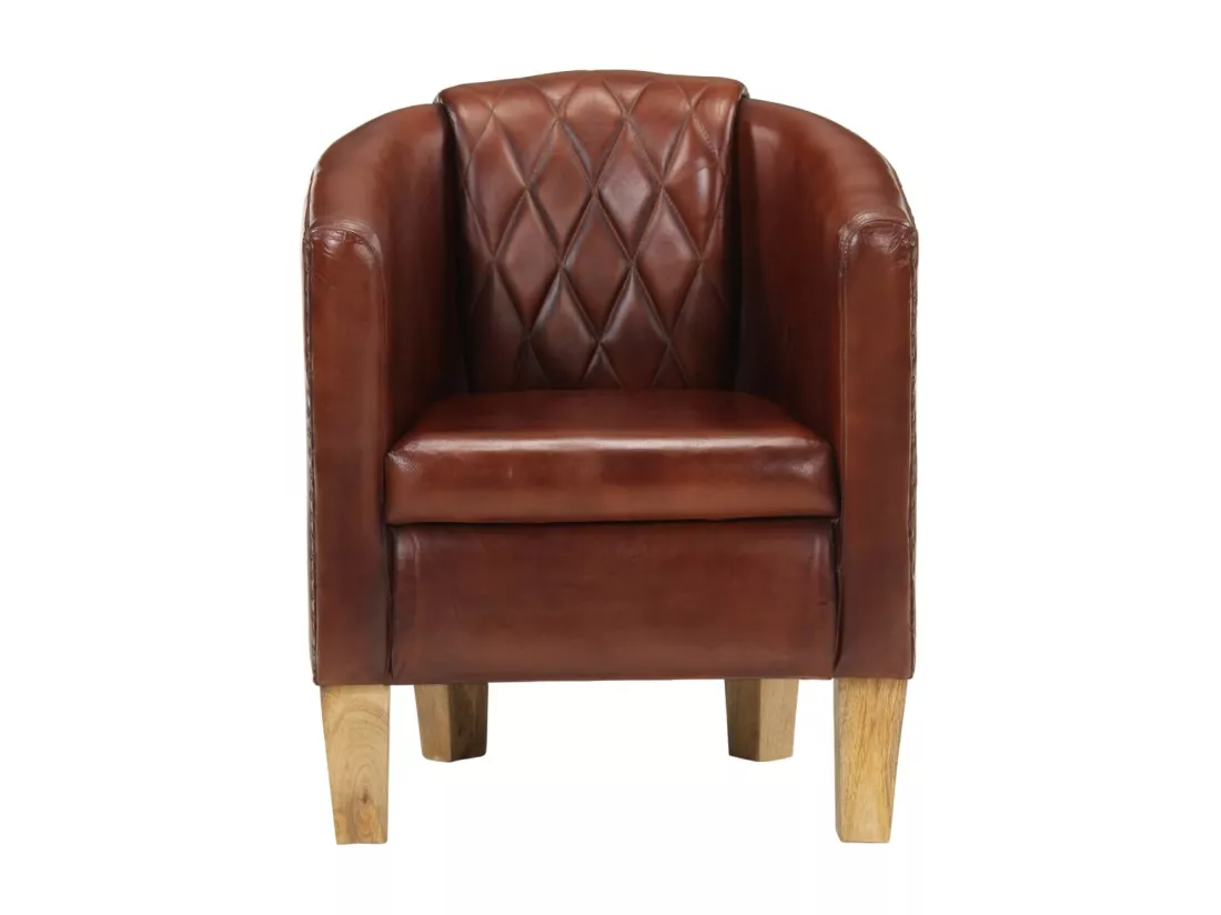Chaise cabriolet marron cuir véritable
