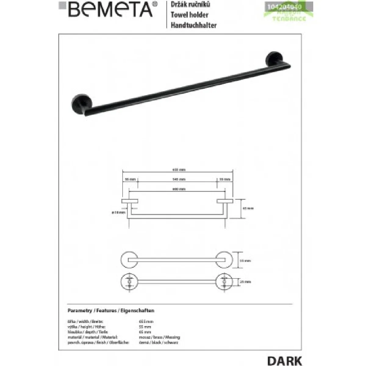 Bemeta - Maison De La Tendance BEMETA Porte-serviettes DARK - Laiton noir